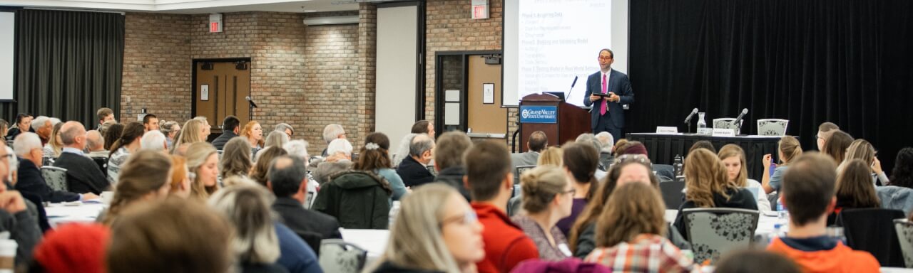 Audience and presenter from fall 2019 DeVos Colloquy